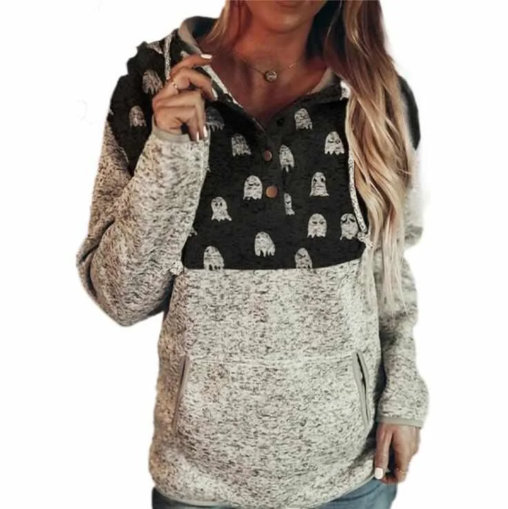 

Printed Ladies Hooded Sweater Autumn Drawstring Sweater Hooded Shirt Sweater, Pictures show