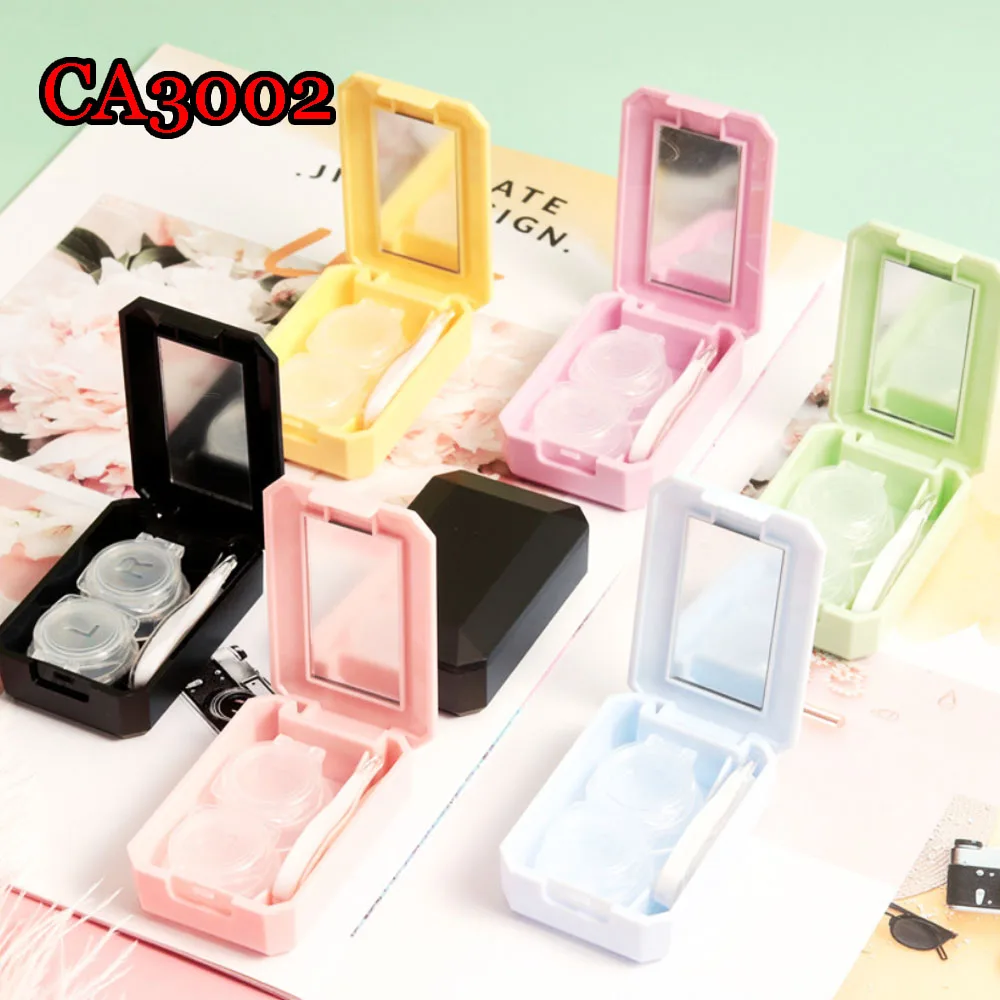 

Colorful Contact Lens Case, Diamond Sharp Solid Portable Lenses Travel box/kits Water Soaking Slip-cap Case CA3002