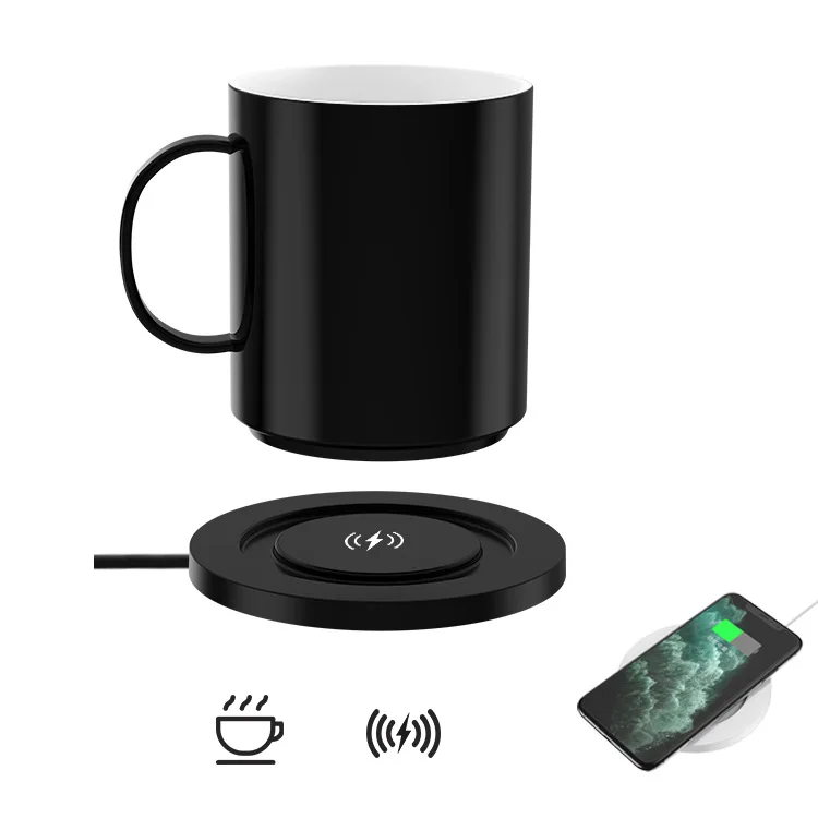 

Smart constant temperature mug automatic heating constant warmth mobile phone wireless charging coaster wireless heating ceramic, Balck