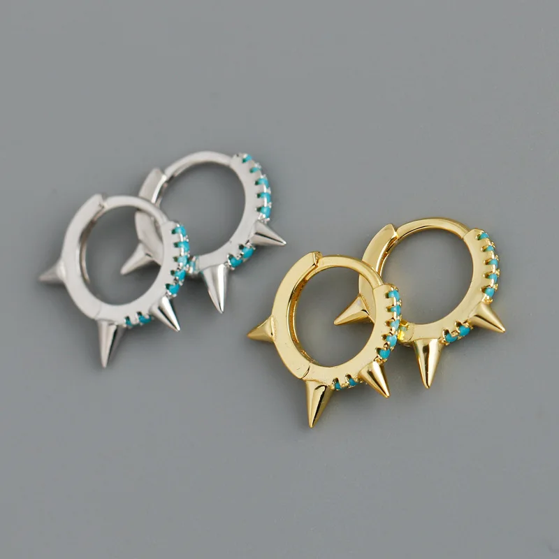 

2021 Punk Style 18K Gold Plated 925 Sterling Silver Crystal Hoop Earrings Inlaid Green Zircon Rivet Hoop Earring Party Jewelry