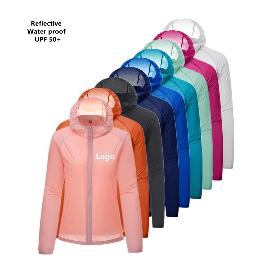 

Sport Jacket Custom Logo Sun Protection UV Proof Golf Waterproof Rain Jacket Hooded Foldable Hiking Outdoor reflective Coat