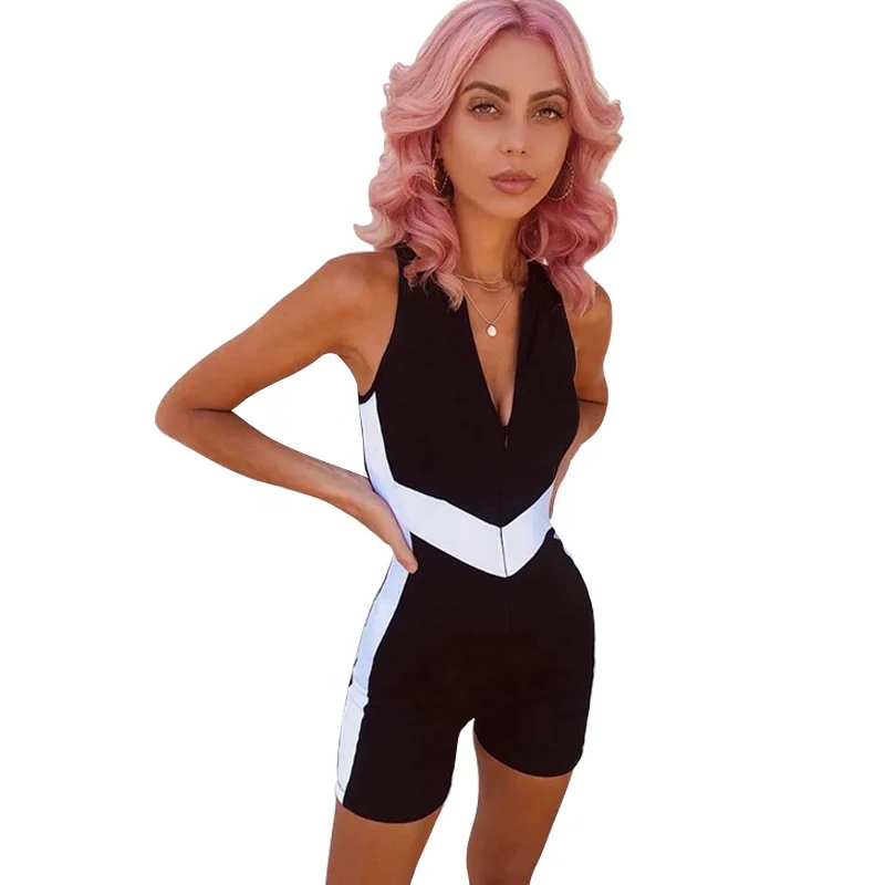 

wholesale sexy women jumpsuit sleeveless wear with zipper fitness sports wear for women, As picture