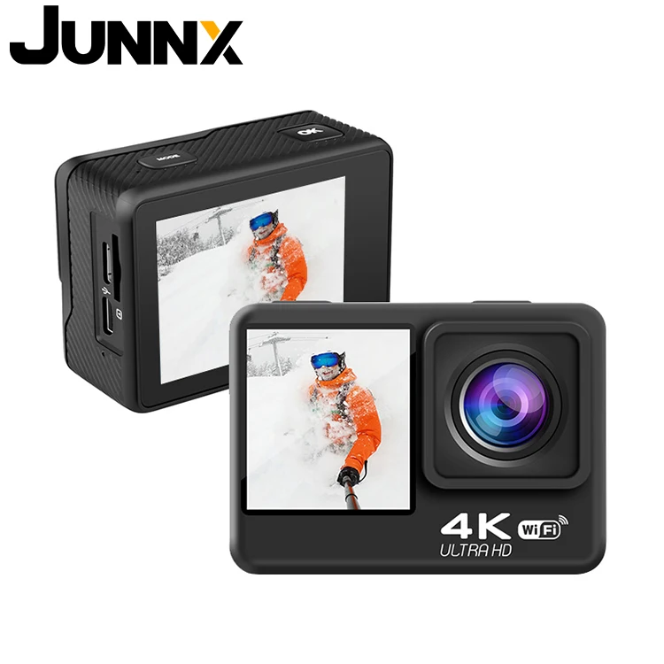 

JUNNX Helmet Action Camara Cam 4K 60FPS 24MP 2.0 Touch LCD 4X Zoom EIS WiFi Dual Screen Remote Control Waterproof Sports Camera