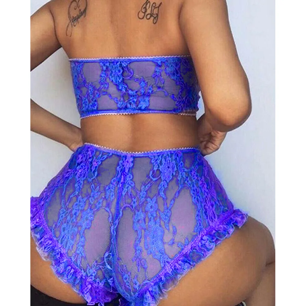 

2-piece Set Lace Sheer Women Sexy Lingeries Underwear Set Hot Transparent, Shown