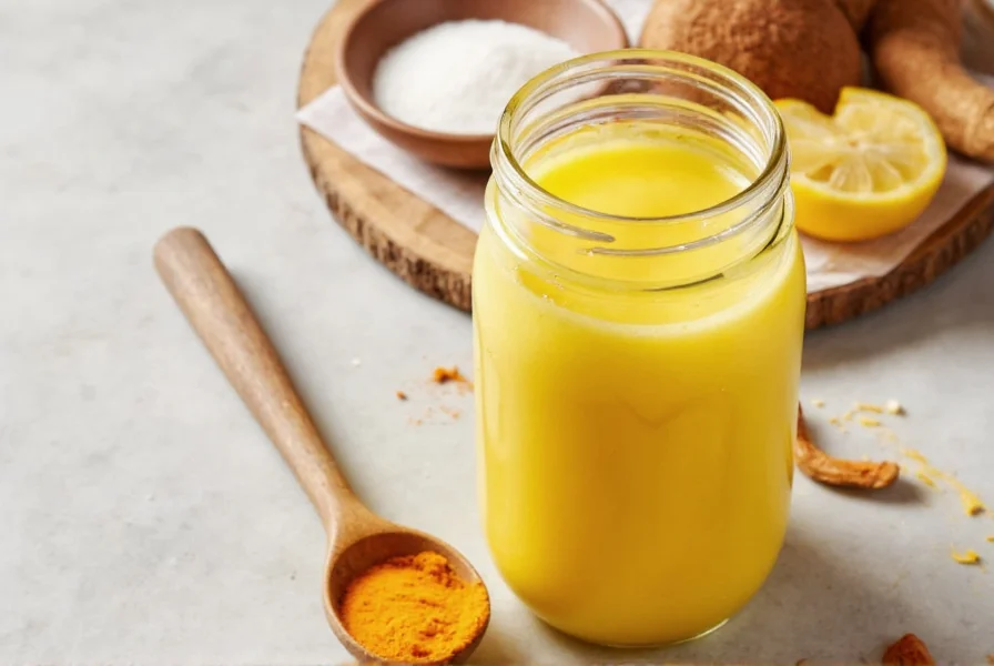Golden milk recipe with turmeric, black pepper, and coconut milk in a mason jar