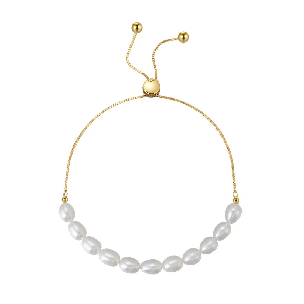 RINNTIN GPB13 Adjustable 925 Sterling Silver Chain 5-6mm Cultured Freshwater Pearl Adjustable Bracelet for Women