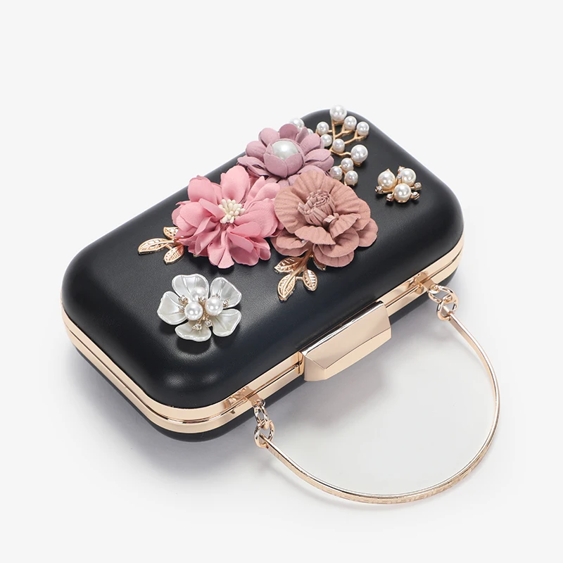 
Fashion Handmade Flowers Pearls Ladies Wedding Bridal Party Purse Womens Messenger Clutch Bag Evening Bags 