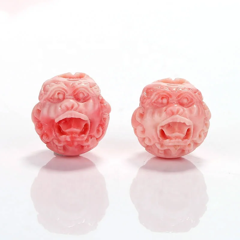 

New Arrival Pink Conch Shell Carved lion head Earrings beads, , 7.4g