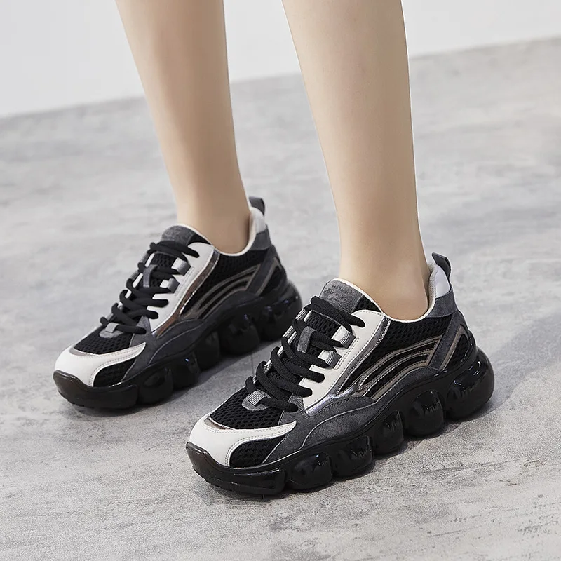 

High Quality Air Cushion Sports Shoes Mesh Black Trainers Women Sneakers, White,grey