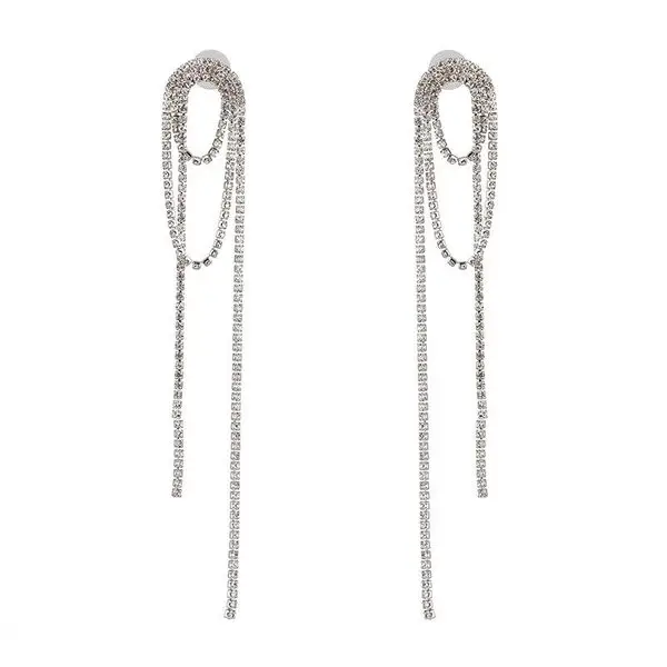

Nihao Jewelry 2020 Long Diamond Chain Tassel Earrings Creative Rhinestone Crystal Drop Earrings, Silver