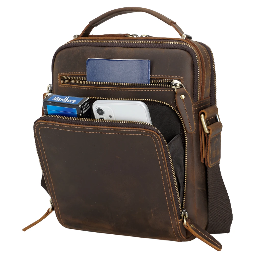 

Tiding Latest Design Vintage Custom Mens Top Grain Crazy Horse Leather Cross body Shoulder Satchel Bag, Customized color