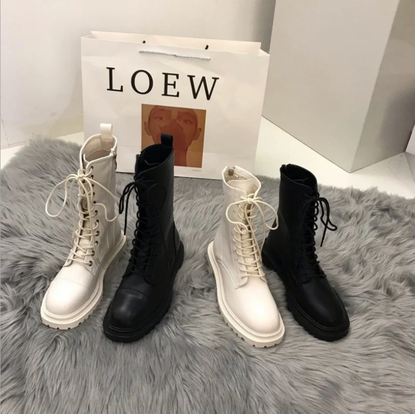 

The New 2022 Spring Fall Platform Beige British Style Single Martin Boots Women Spring Boot For Ladies Botas De Mujer, As pictures