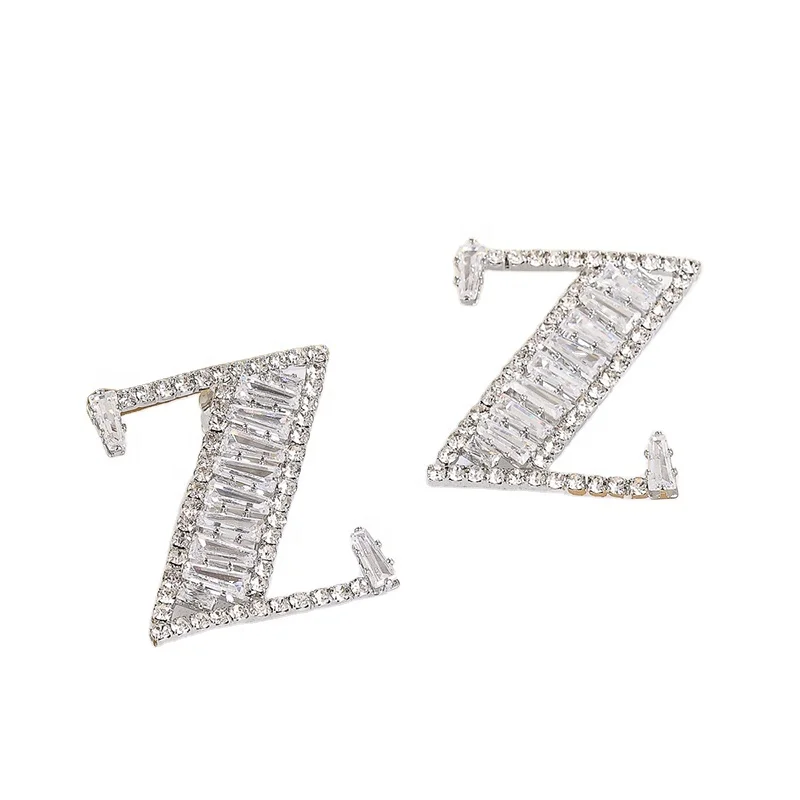 

Obei Women Jewelry Big Initial Z Crystal Stone CZ Earrings Statement Post Earrings Party Daily Wearing Fashion Jewelry, Silver plated statement earring