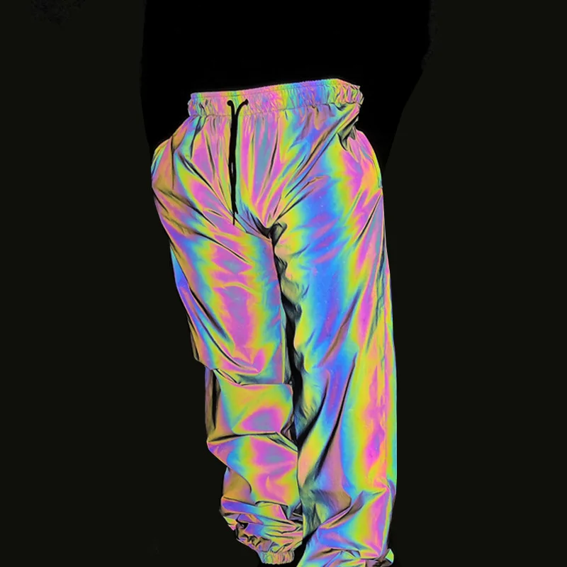 

Hot Sale Hip Hop Reflective Pants Joggers Streetwear Running Fifth Womens Reflective Trousers