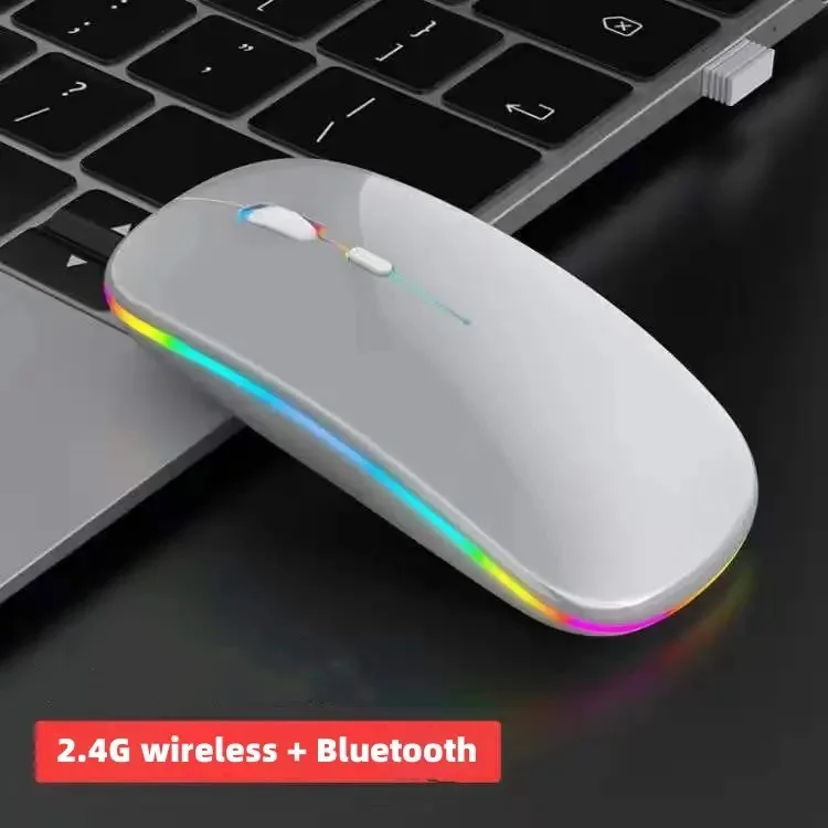 

Best-selling Popular LED Rechargeable 2.4G+BT Dual mode Wireless Mouse Glowing custom LOGO Brand