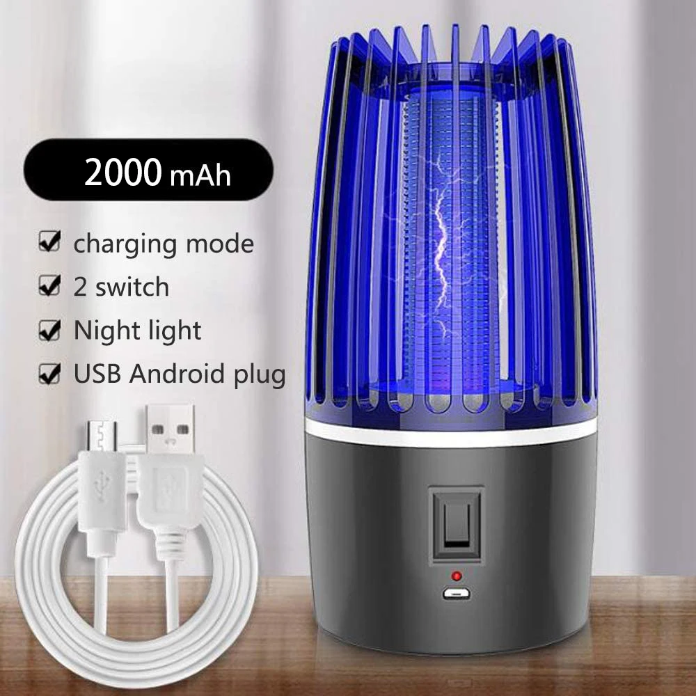 

Outdoor Indoor Built in 2000mah Battery Usb Powered Bug Zapper Shock Type Uv Light Rechargeable Mosquito Trapper Killer Lamp