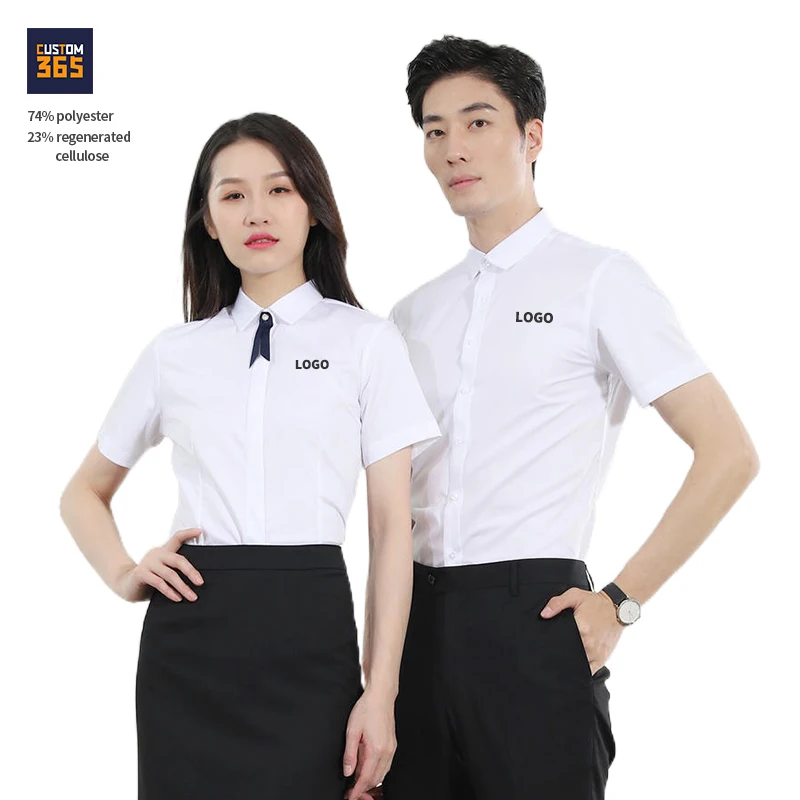 Wholesale White Summer Casual Custom Logo 23% Regenerated Cellulose 72% Polyester Breathable Short Sleeve Button Shirt