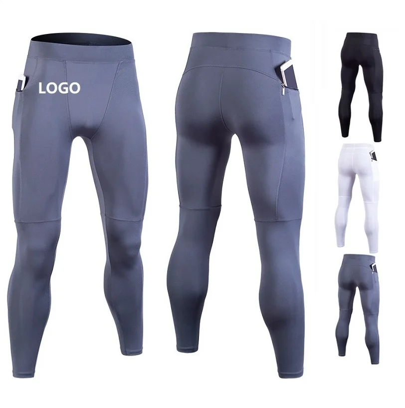 

Baselayer Tights Custom Logo Polyester Zip Pocket Running Basketball Compression Training Leggings GYM Suit Base Layer For Men, Picture shows