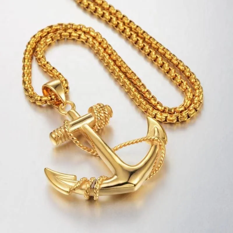 

2021 hip hop rock fashion personality trend boat anchor stainless steel necklace for men and women