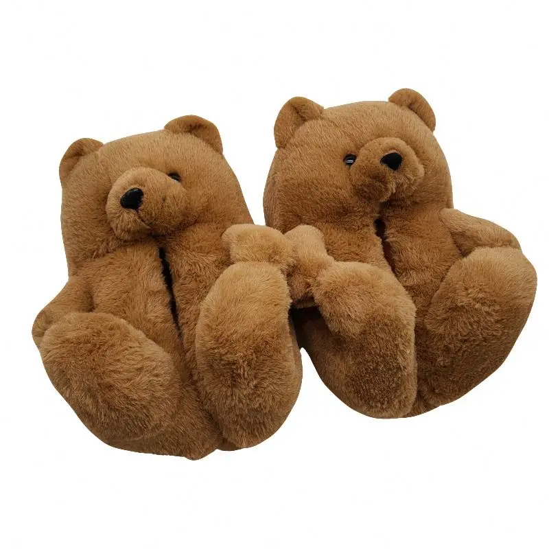 

2021 valentine teddy bear slippers  fits all Flat Fur Plush New Style House adult teddy bear slippers, Picture