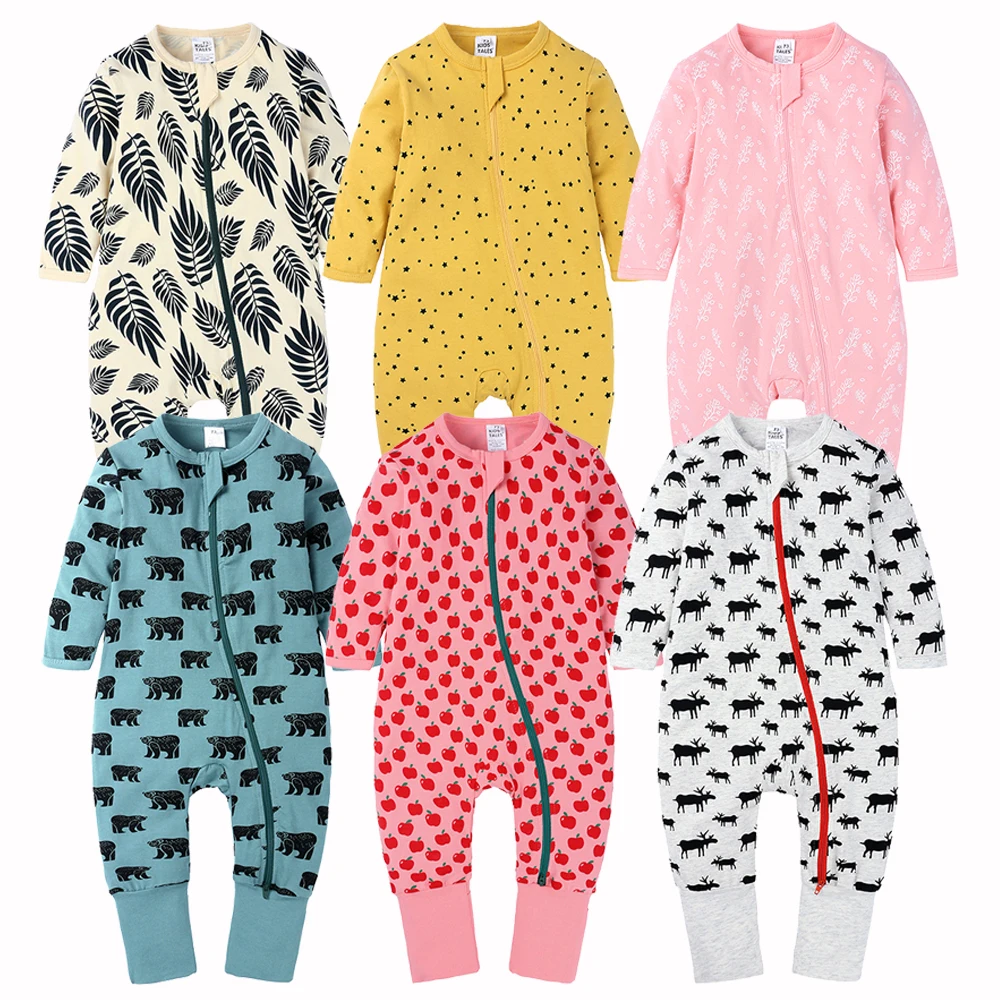 

Cheap long sleeve print toddler clothes baby pajamas zip wholesale newborn baby romper, 8 colors