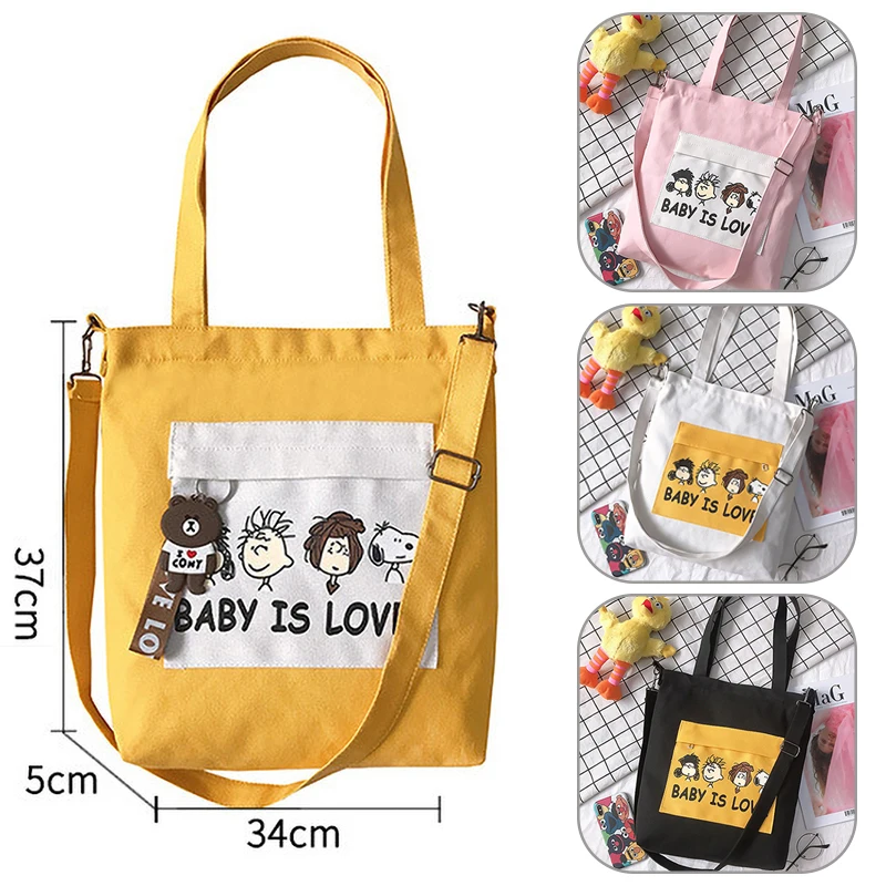 

Fashion Cartoon Printing Leisure Cross-body Single Shoulder Eco Friendly Portable Canvas Tote Shopping Messenger Bags for Girl