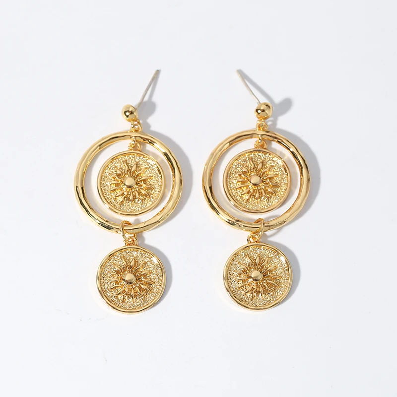 

Gold Plated Sun Totem Gold Coin Earrings For Women Jewellery, 18k gold plated