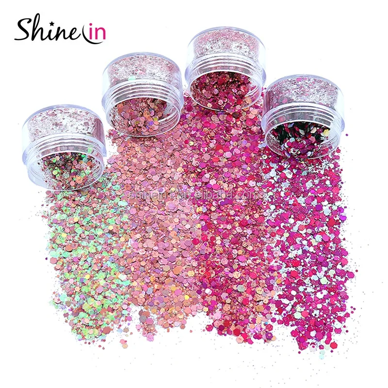 

Shinein Popular Pink Body Face Eye Glitter Chunky Mixed Cosmetic Glitters in Glitter Jar for Costume Party Makeup