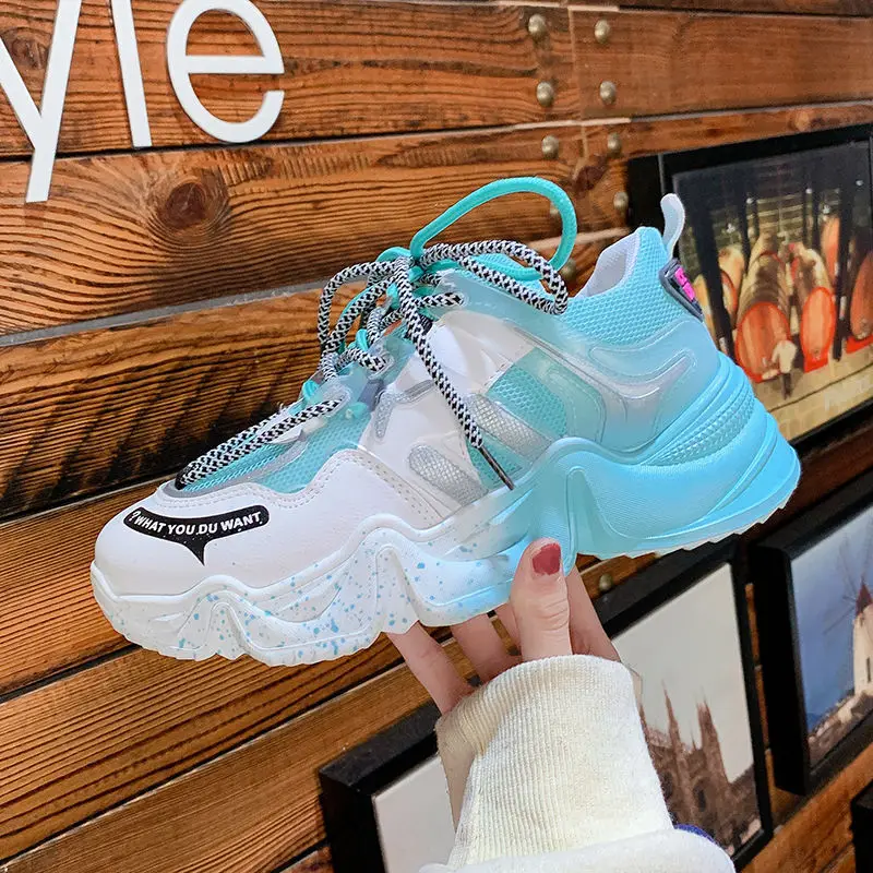 

Platform Sneakers Women's Sports Shoes Buffalo Comfy Breathable Mesh Casual Trainers 2021 Female New Fashion Chunky Heels, Orange blue pink