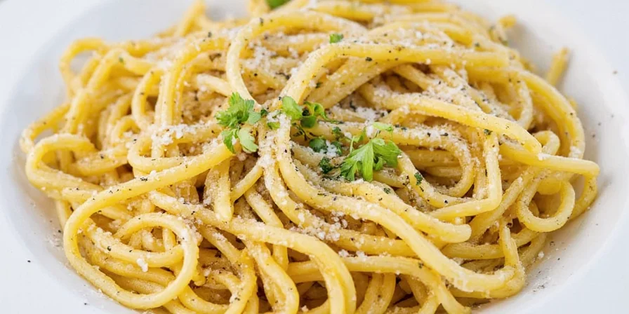 Pasta dish finished with a drizzle of Italian oil seasoning