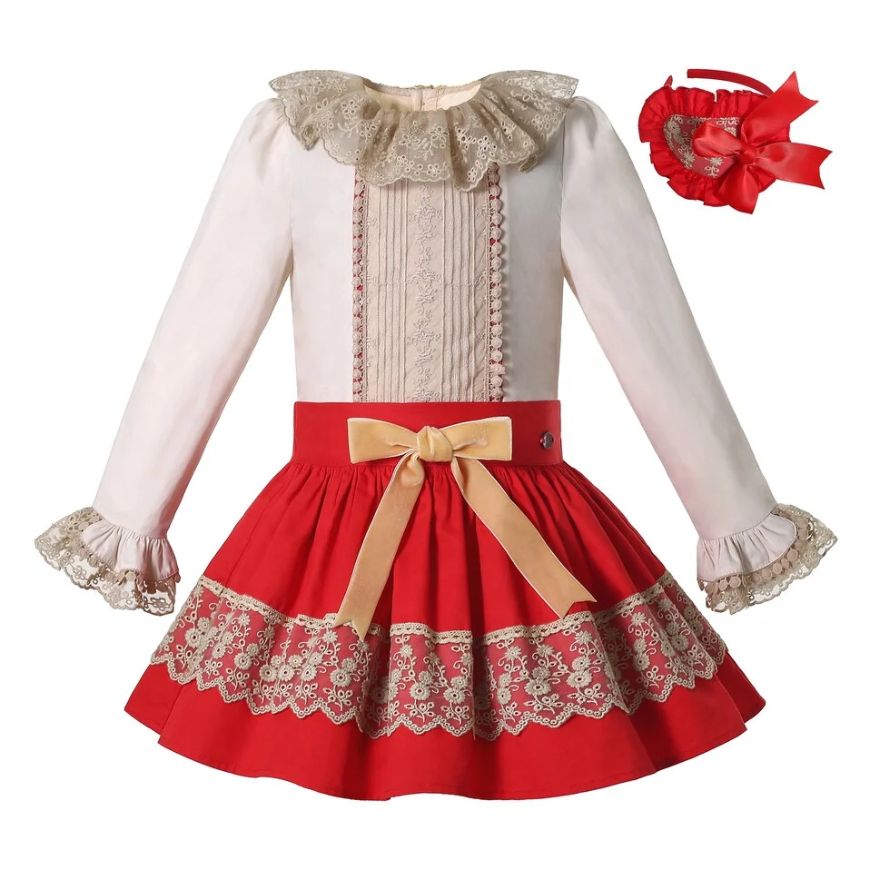 

Wholesale New 2021 Chritsmas Autumn Toddler Girls Outfits Clothing 2 Pieces Long Sleeves T Shirt And Skirt Sets Age 345681012Yrs