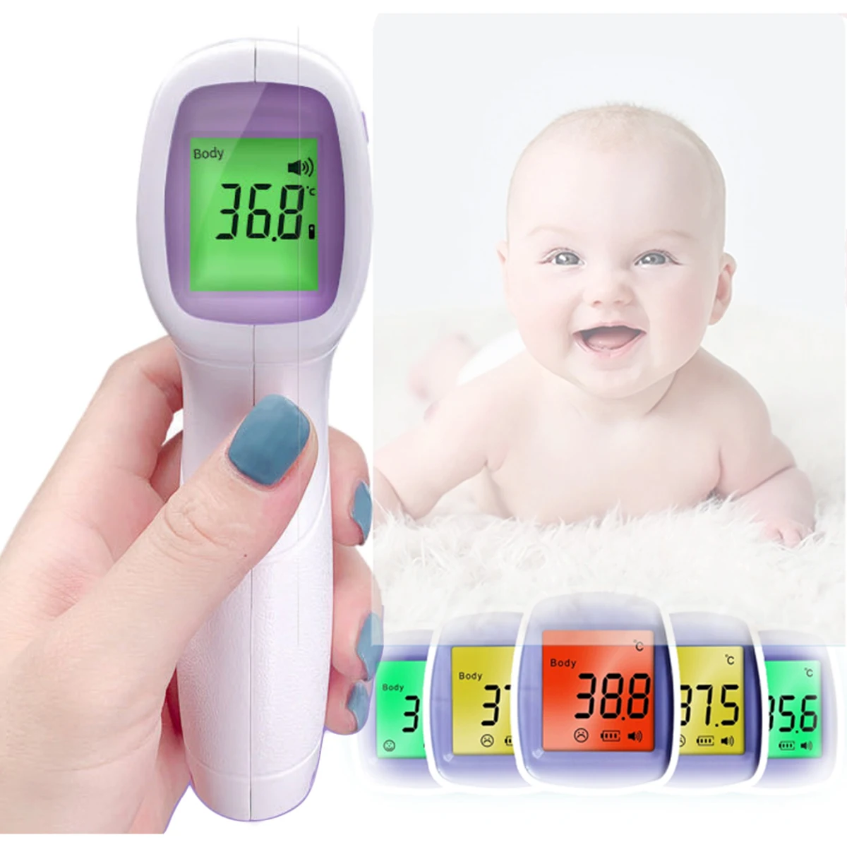 

Body Surface Temperature Mode Infrared No-touch Thermometer Fever Alarm Instant Accuracy Readings Medical Baby Ear 2 in 1 OEM