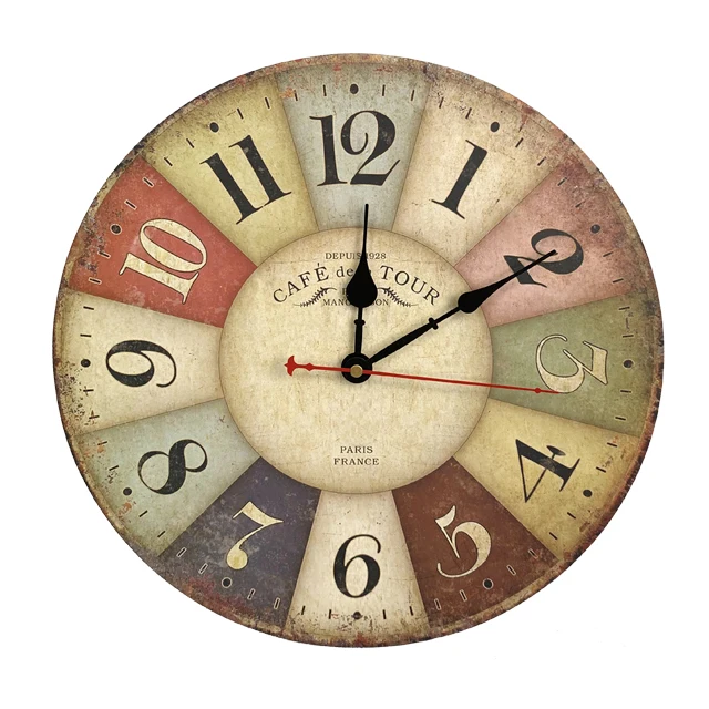 

Embellished antique round clock color American country style European creative wooden modern wall clock