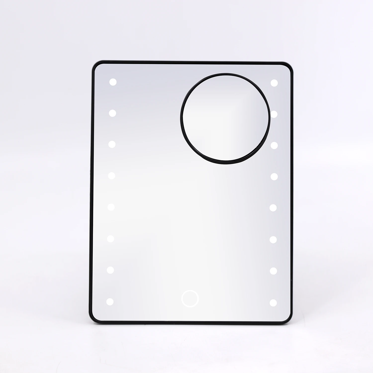 

Adjustable Back standing square 16 piece LED lights screen touch Tabletop Makeup Mirror with Removable Magnifying Mirror
