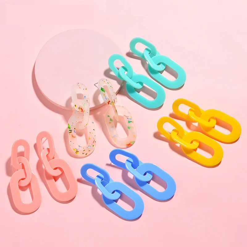 

JUHU 2021 Summer hot sale Macaron color drop earring Spray-painted Acrylic Chain Clasp Design Simple earrings for women, Gold