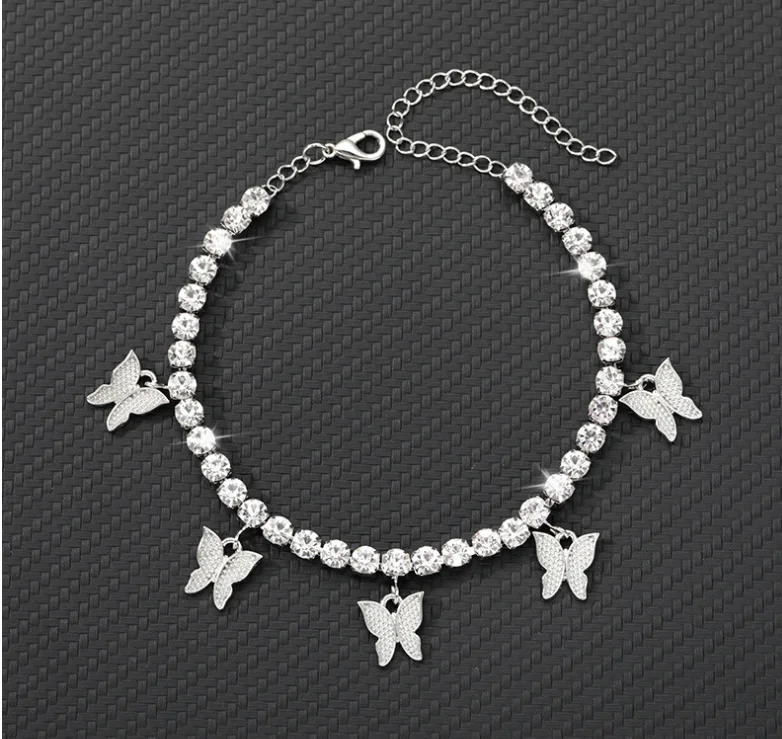 

women Fashion 925 Sterling Silver Round Bead Chain butterfly chunky anklet jewelry
