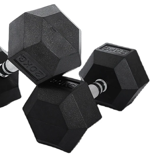 

Black Encased Gym Weight 40kg 25 lb Pounds Dumbbel Dumbells Set Rubber Hex Dumbbell with Rack