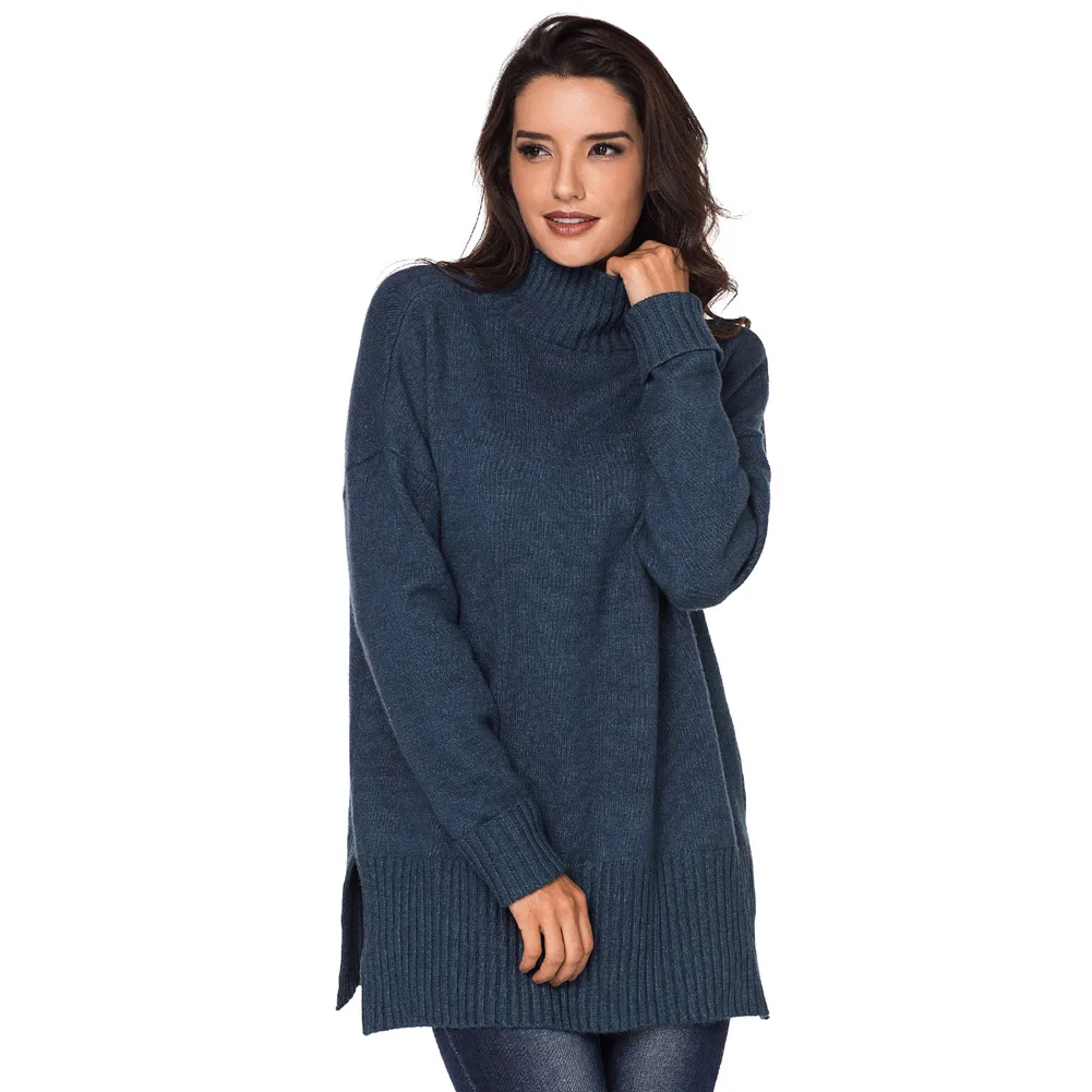 

Turn-up Sleeve Turtle Fashion Soft Women Neck Sweater, Picture