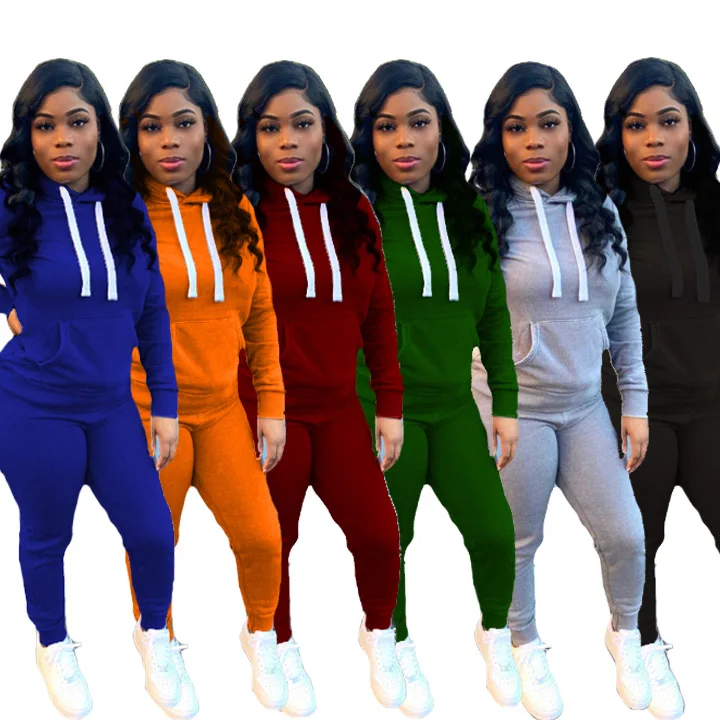 

EB-20092302 Hooded Women Sweatshirts Two Piece Track Suit Sportswear 2 Piece Pants Set Woman Jogging Suit