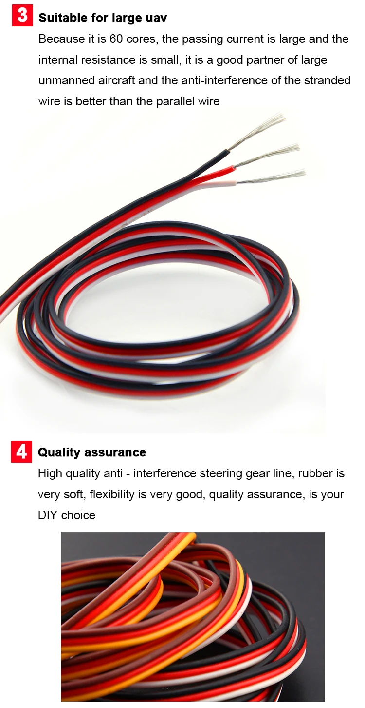 Lowest Price Customize 3p 60 Core Rc Signal Wire Servo Cable Black For
