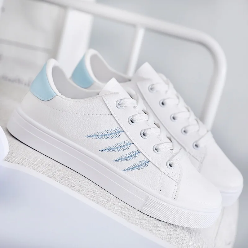 

Running Shoes Female 2019 New Wild Breathable White Sneakers Thick Bottom Shoes With Students White Color Leaves Walking Shoes, Customized