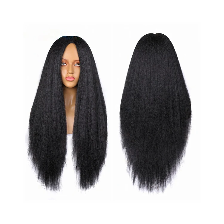 

Wholesale Ladies Wig High Quality Middle Point Yaki Long Straight Wig, Black