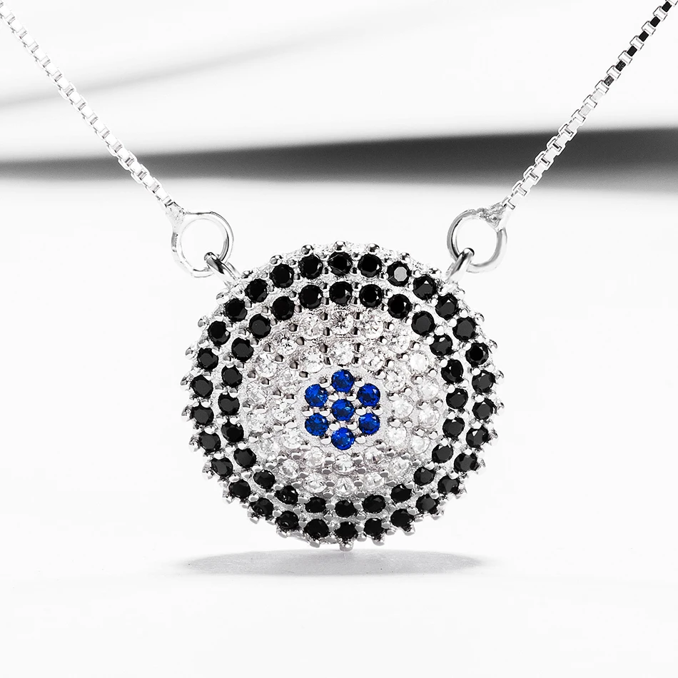 

Authentic 925 Sterling Silver Necklace With Cubic Zircon Lucky Eye Pendants Necklaces Fit Women Fashion Silver Jewelry