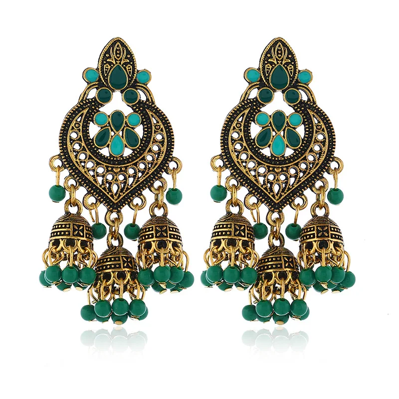 

MINHIN Indian Oxidized Silver Beads Chandelier Silver Polki Jhumki Jhumka Earrings, Picture shows