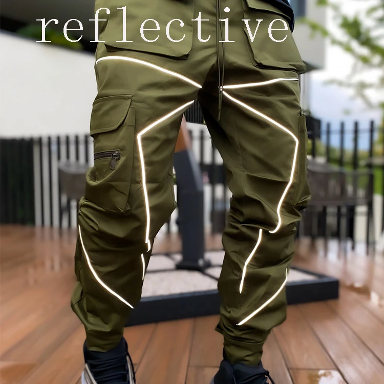 

CKCG153 Reflective Multicolored Multi Pockets Washed Jogger Wholesale Cargo Pants Cargo Pocket Pants Custom Cargo Pants Men, As pic