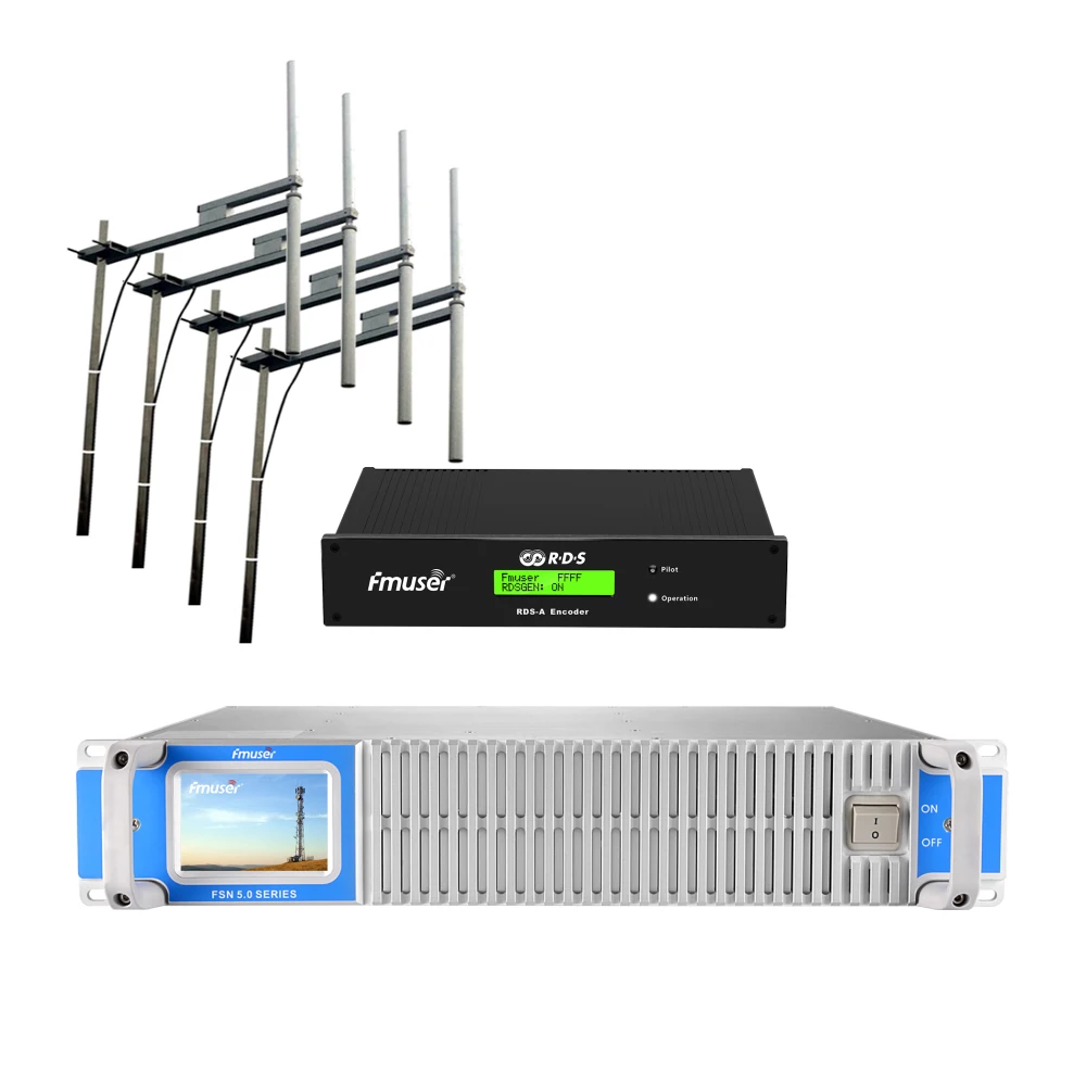 

FMUSER 5000W FM Transmitter + RDS Encoder + 4-Bay Dipole Antenna + Coaxial Cable Complete Set