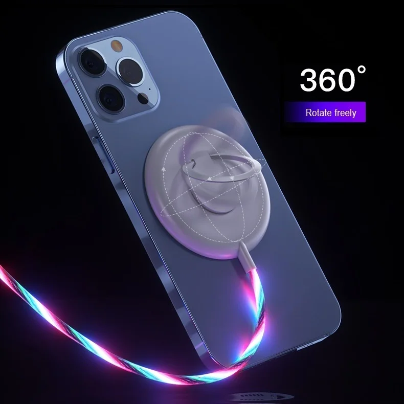 

W0C Best LED Flowing Light Mobile Phone Holder Magic Qi Wireless Fast Charging Stand 15W Magnetic Wireless Charger For iphone 13