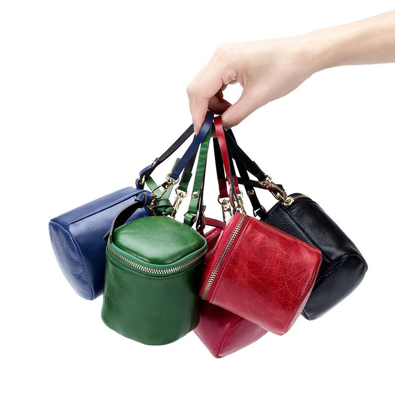

New Mini Hand Carrying Lipstick Earphone Barrel Bag Soft Leather Niche Design Simple Creative Storage Coin Purse, 5 colors