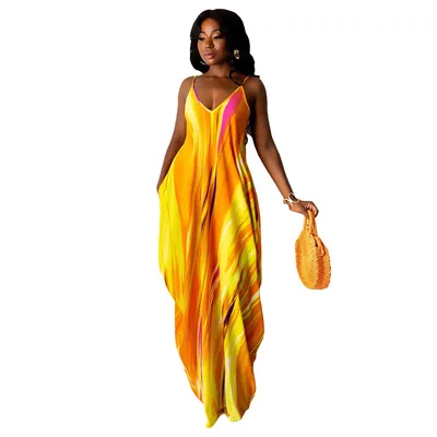 

2021 women clothing slip dress tie dye sundresses maxi casual dresses