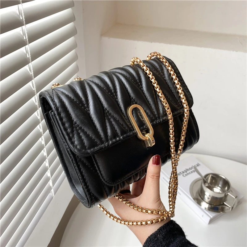 

Amazon fashion embroidery thread chain bag girl genuine leather custom cheap PU leather women messenger bag